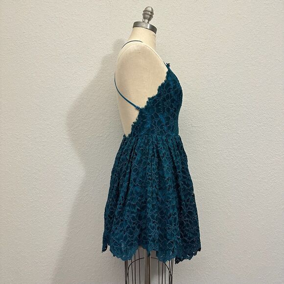 NWOT NBD REVOLVE Strappy Crossback Lace Mini Dress Fit & Flare Bluish Green - Picture 6 of 13
